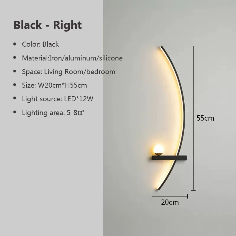 Modern LED Wall Lamp Minimalist Black Gold Decorative Wall Sconce for Bedroom Bedside Study Home Indoor Lighting Lusters Lights