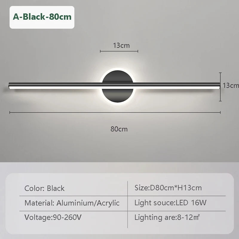 Modern LED Mirror Front Wall Light Black Gold Minimalist Lines 40/60/80Cm Bedroom Corridor Living Room Indoor Lighting Fixtures