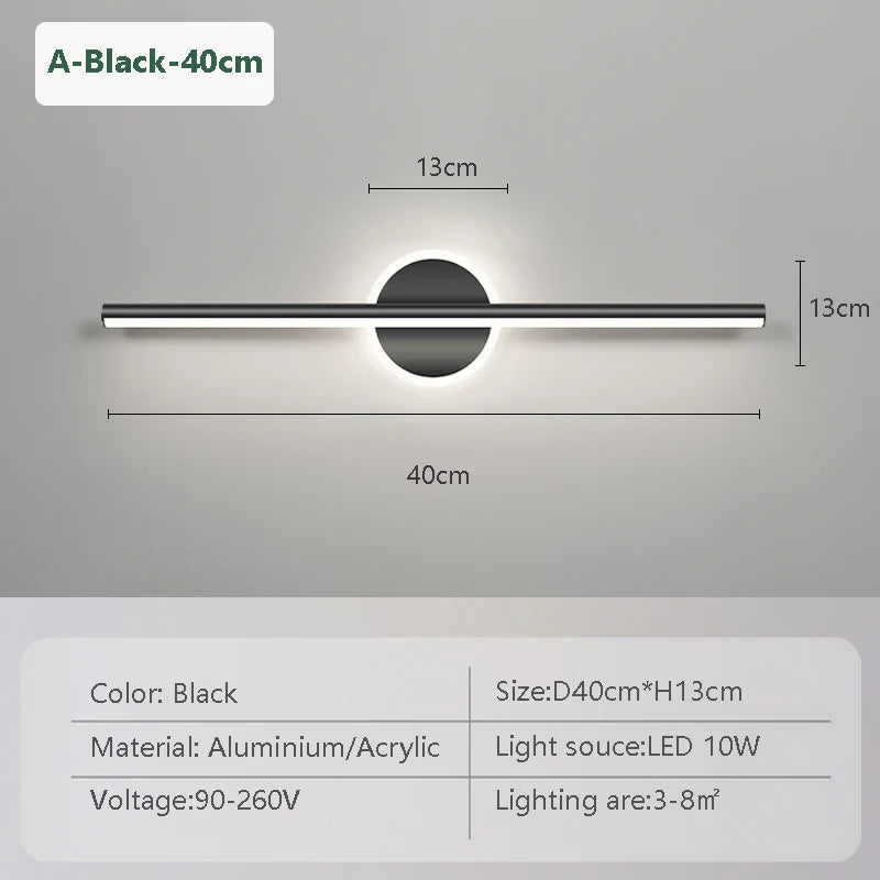 Modern LED Mirror Front Wall Light Black Gold Minimalist Lines 40/60/80Cm Bedroom Corridor Living Room Indoor Lighting Fixtures