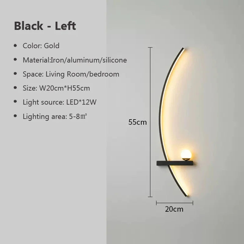 Modern LED Wall Lamp Minimalist Black Gold Decorative Wall Sconce for Bedroom Bedside Study Home Indoor Lighting Lusters Lights