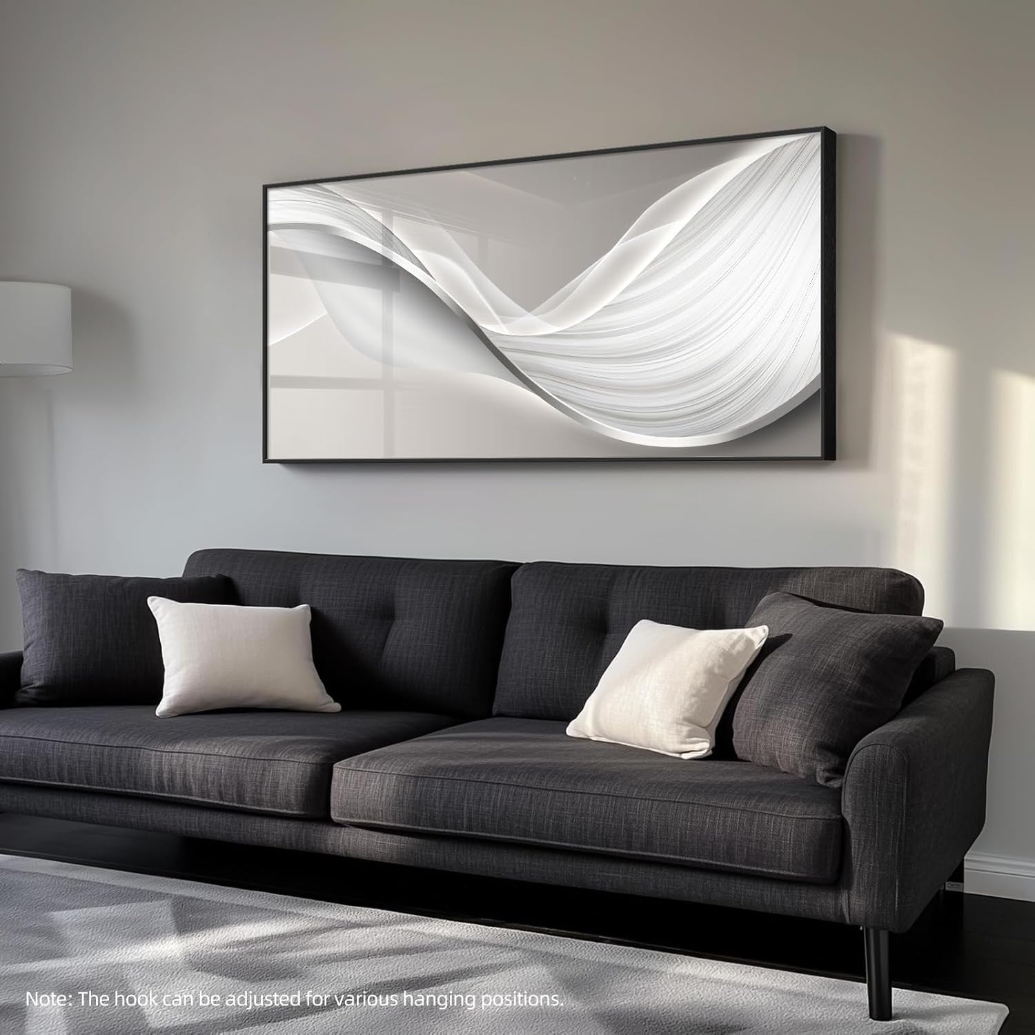 Large Framed Modern Abstract Vertical Wall Art for Living Room, Bright Style Luxury Prints Paintings Artwork for Walls, Minimalist Silver Gray Pictures for Hallway Entryway Foyer Stair Office Wall Decor 30X60 In
